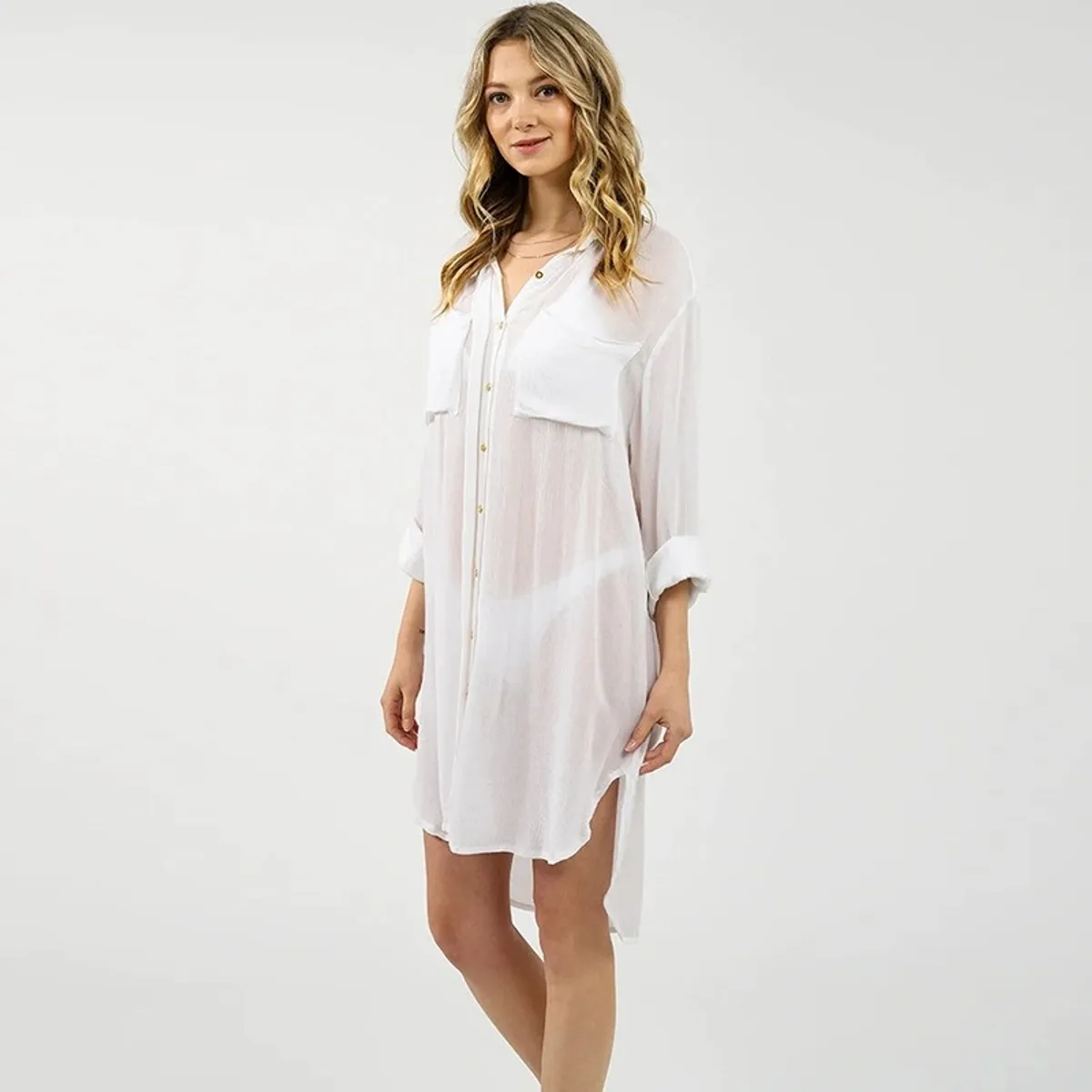 KAST PE - Blusa Salida de Playa Carrie Blanco Manga Larga Talla ML