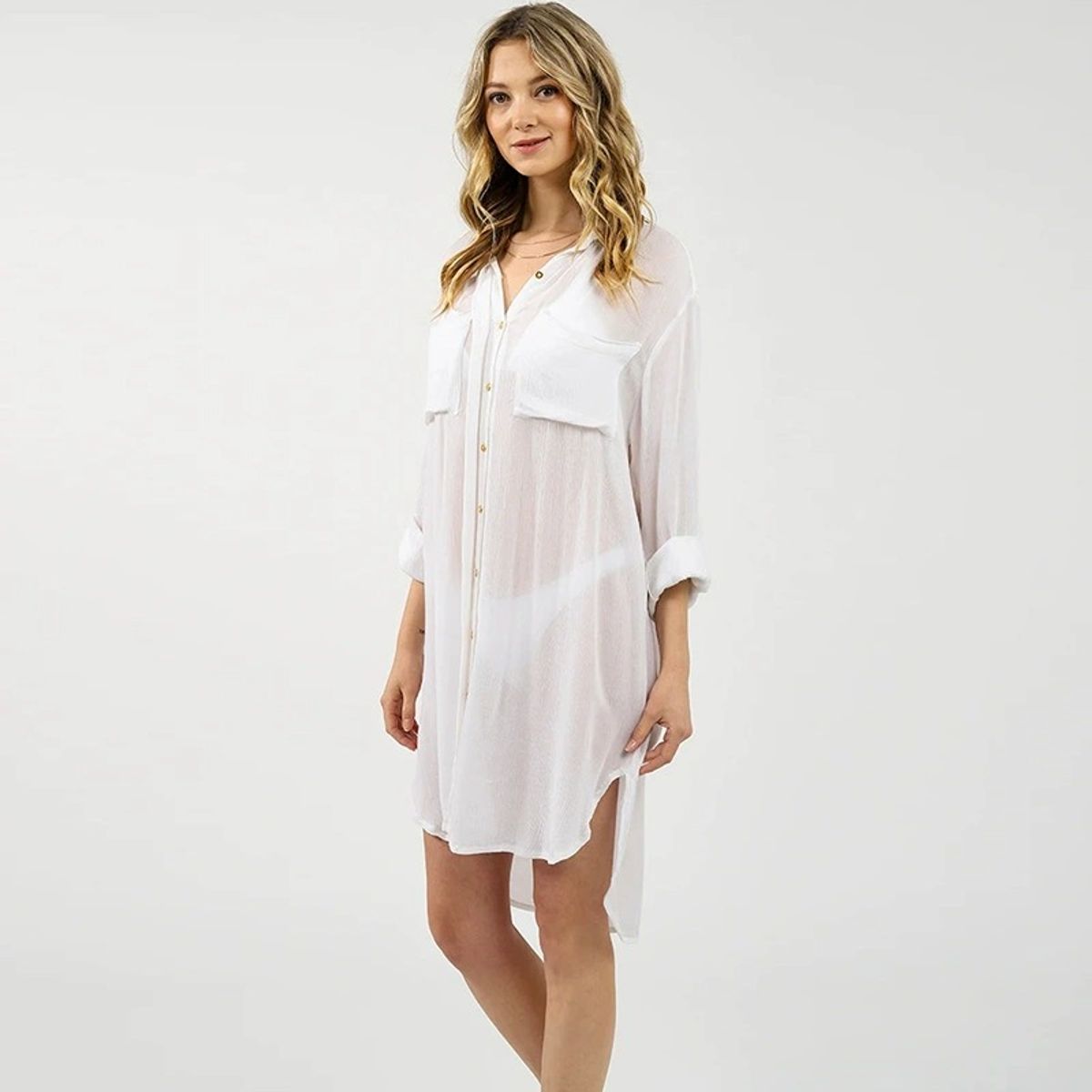 KAST PE - Blusa Salida de Playa Carrie Blanco Manga Larga Talla ML