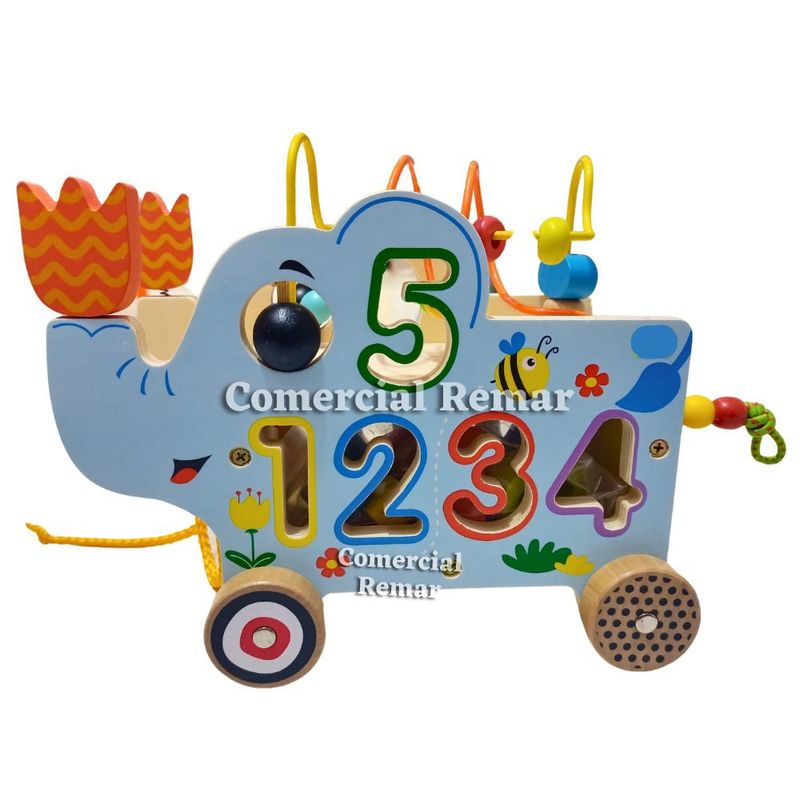 GENERICO - Elefante Didáctico de Madera con Circuito Encaje y Arrastre