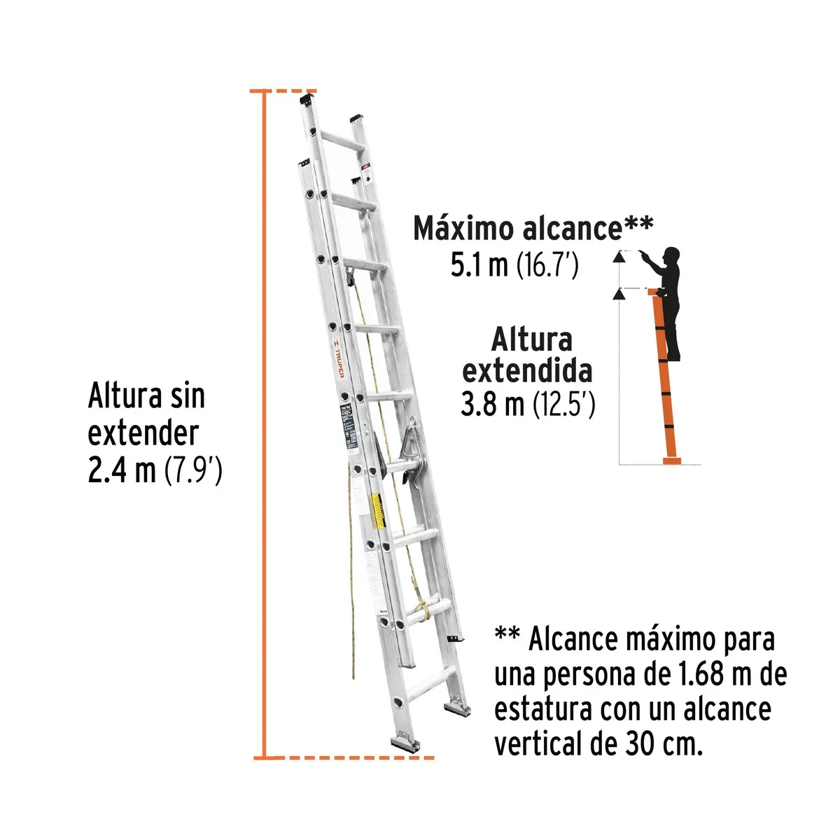 TRUPER - Escalera de extensión, tipo III, 16 peldaños