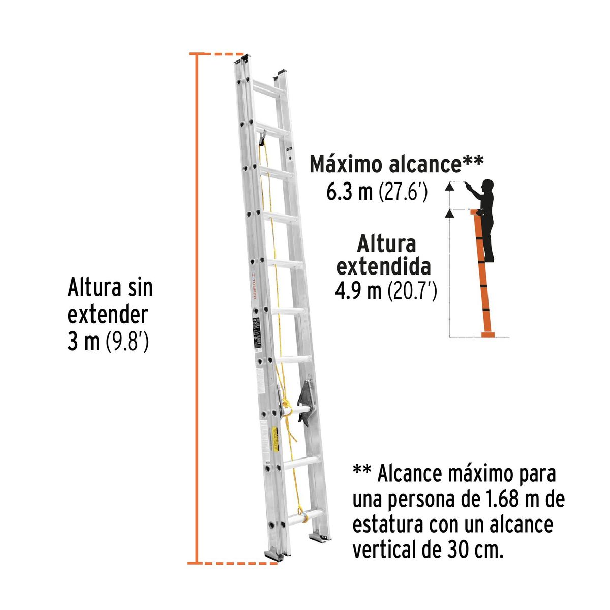 TRUPER - Escalera de extensión, tipo III, 20 peldaños