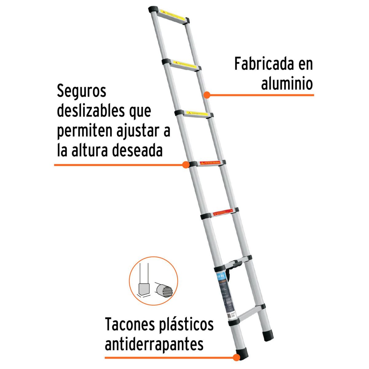 TRUPER - Escalera telescópica 7 peldaños extensión retráctil capacidad 102kg