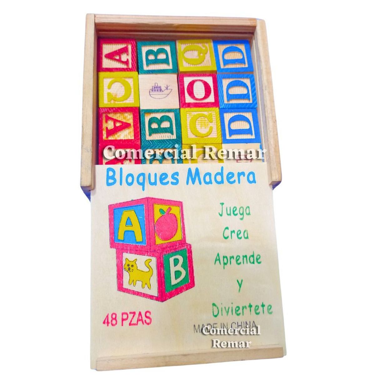 GENERICO - CUBOS DE MADERA DE 48 PIEZAS - JUEGO EDUCATIVO