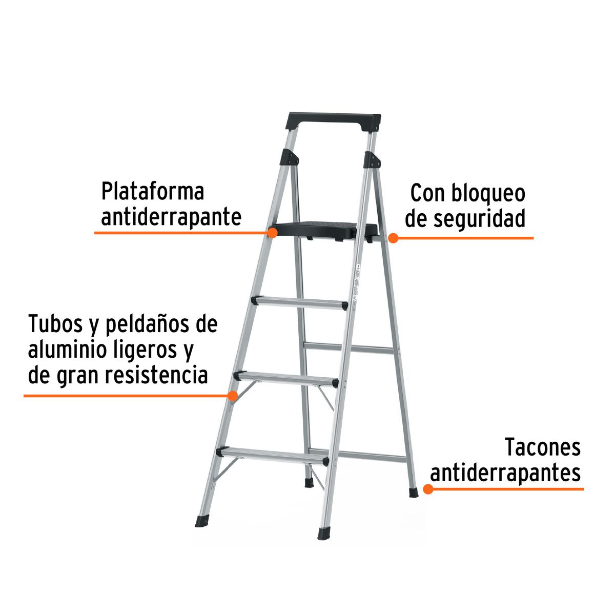 TRUPER - Escalera tubular plegable, 4 peldaños, aluminio