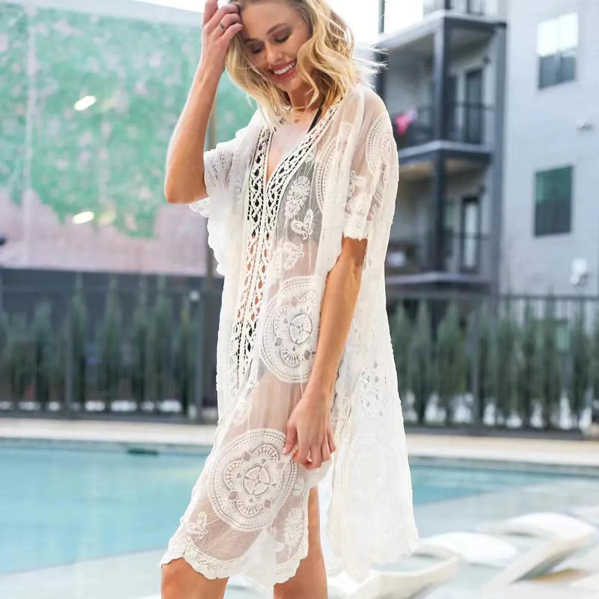 KAST PE - Salida De Baño Vestido Tunica playa Modelo Diane - Blanco