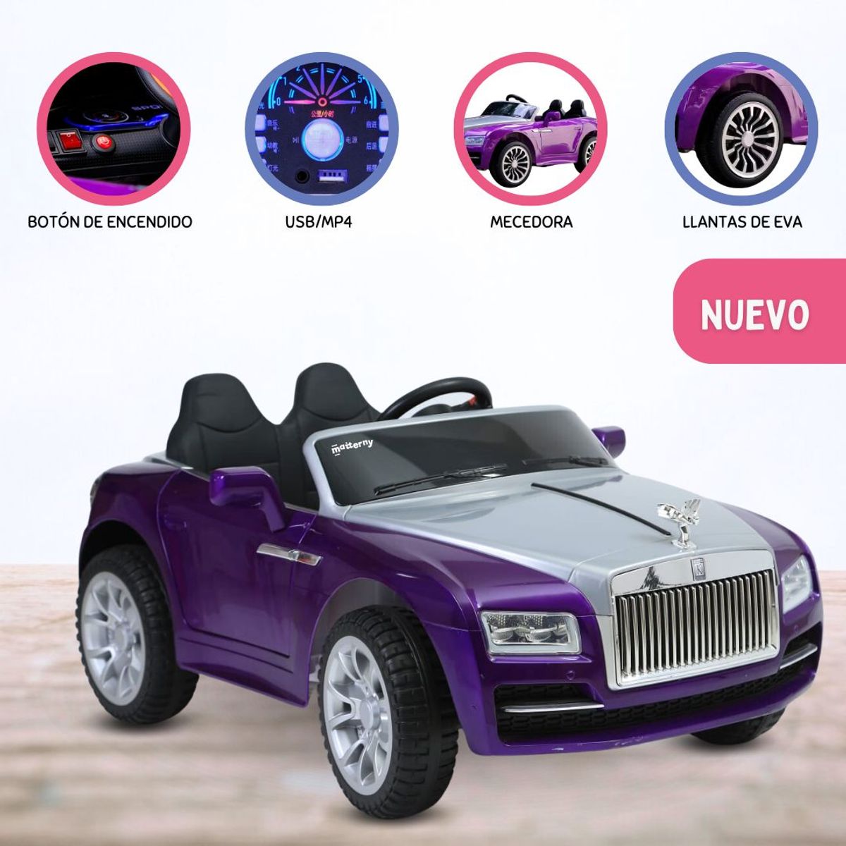 BABY GO - Carro a Batería para Niños «ROLL ROYS» Purple
