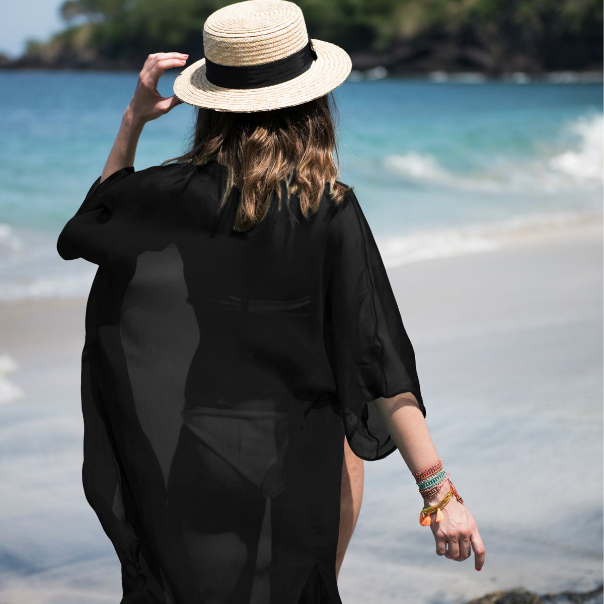 KAST PE - Salida de Playa Kimono Modelo Ynes - Talla ML - Negro