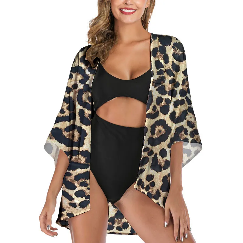 KAST PE - Kimono capa mujer Leopard print XL - Beige marrón