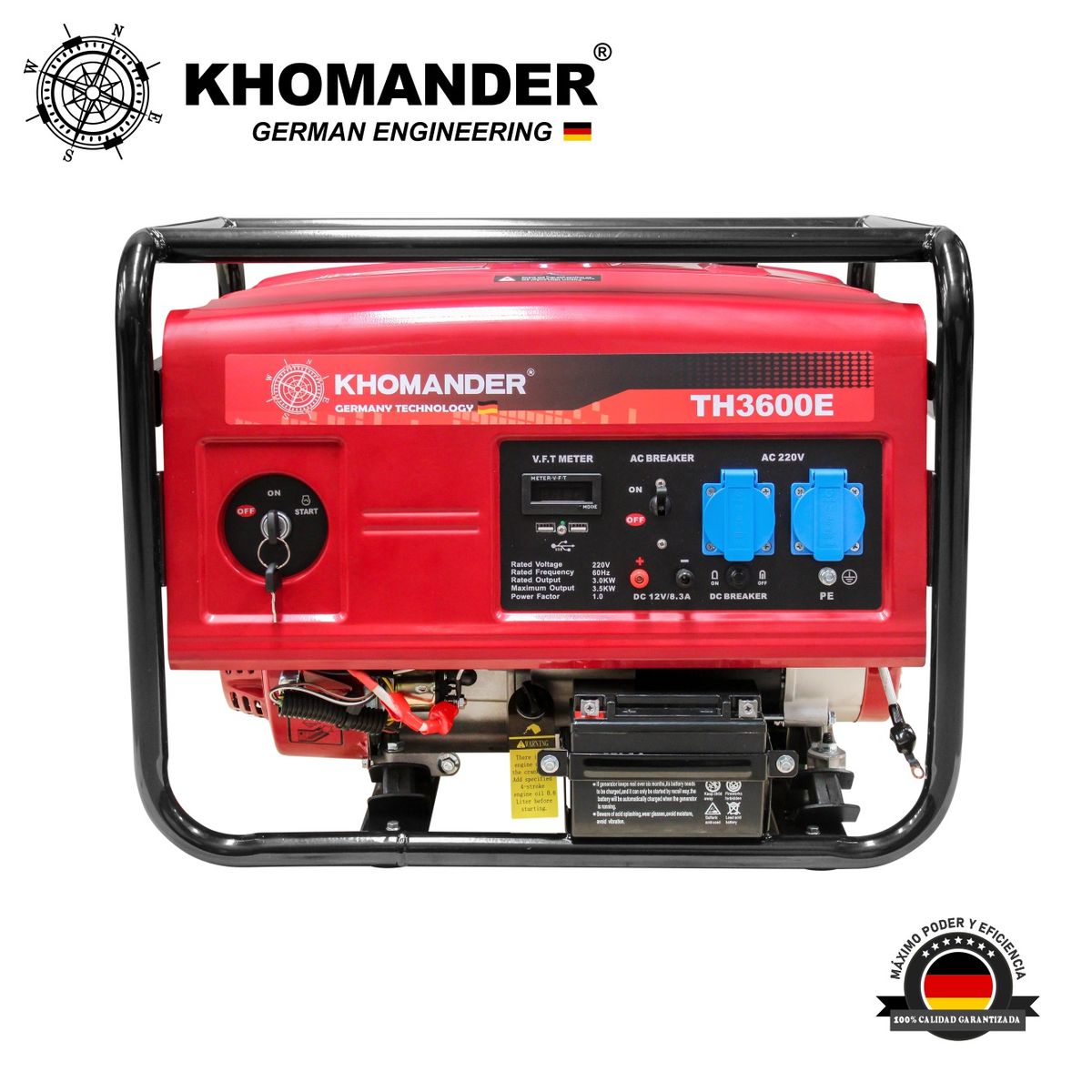 KHOMANDER - GENERADOR GASOLINERO 3500W ROJO - KHOMANDER - A ELECTRICO Y MAN