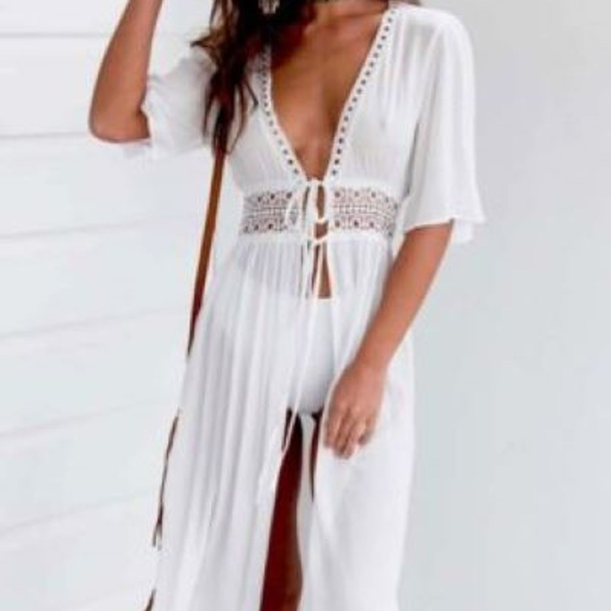 KAST PE - Debbie - Kimono largo Mujer Talla L - Blanco