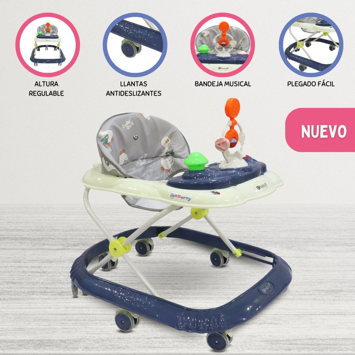 EBABY - Andador con bandeja divertida para Bebés «CRISTAL» Blue