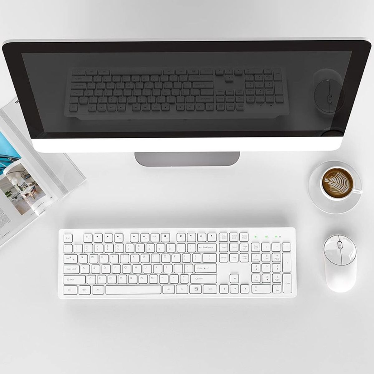 GENERICO - Teclado y Mouse Inalámbrico Blanco USB 2.4 GHz para Windows y Macbook