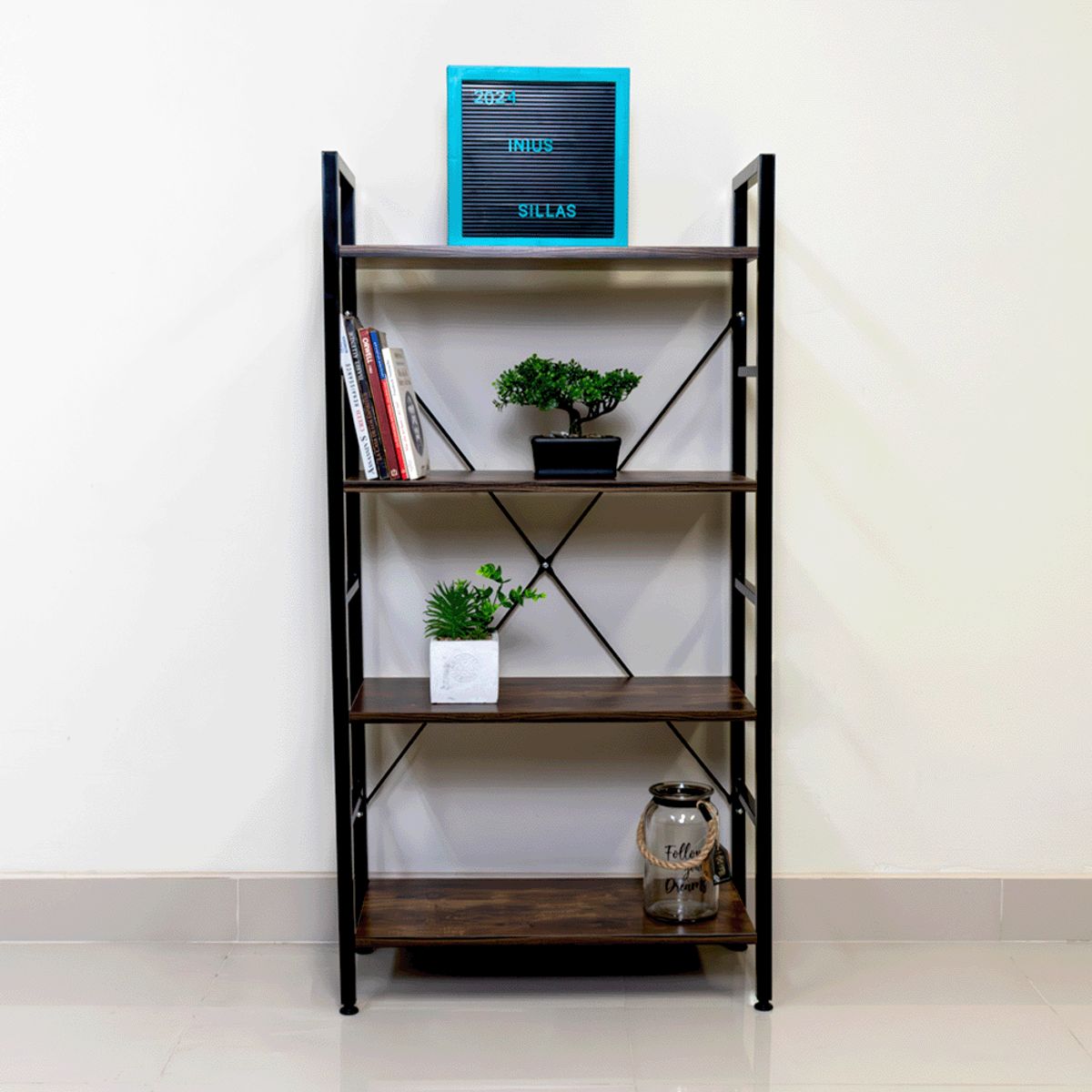 INIUS - Mueble Organizador Estante de Metal Yare de 4 niveles - Marrón