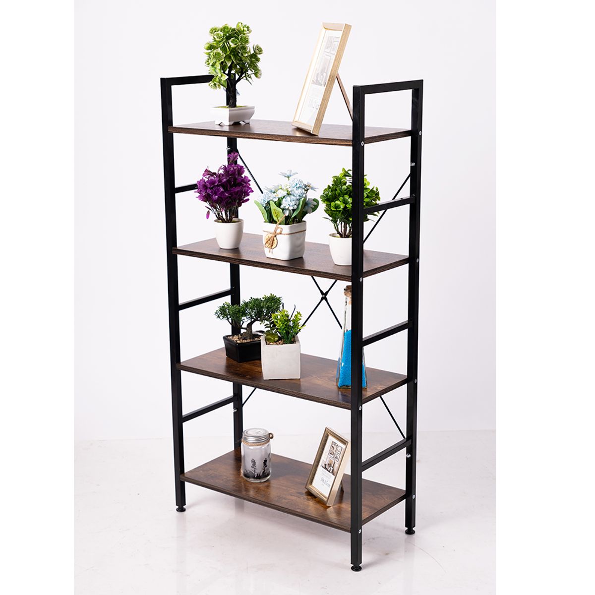 INIUS - Mueble Organizador Estante de Metal Yare de 4 niveles - Marrón