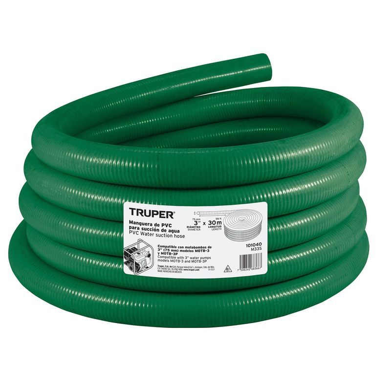 TRUPER - Rollo de manguera rígida 3" succión para motobomba, rollo 30 m Truper