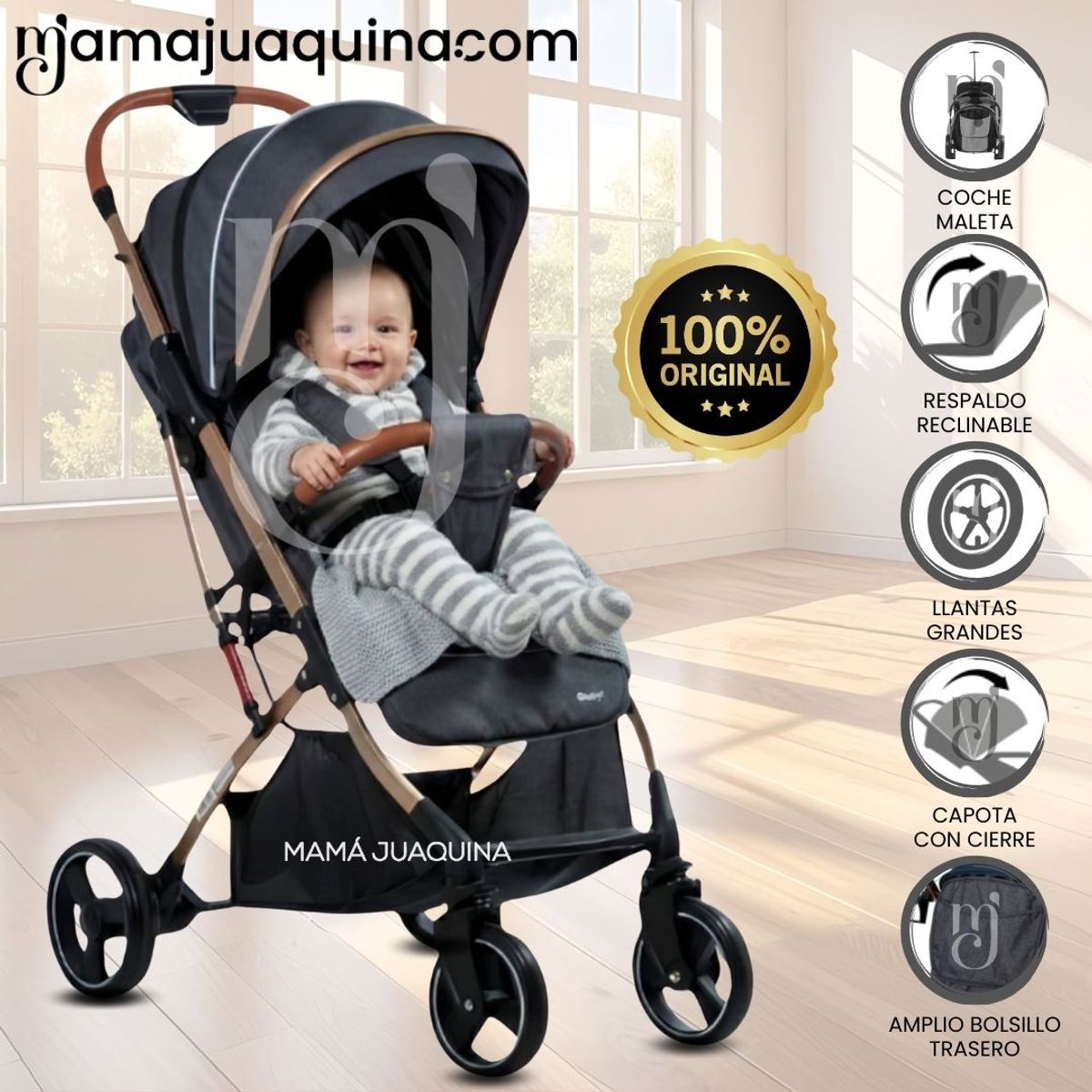 EBABY - Coche De Paseo Maleta «SUNNY GOLD» Dark Gray
