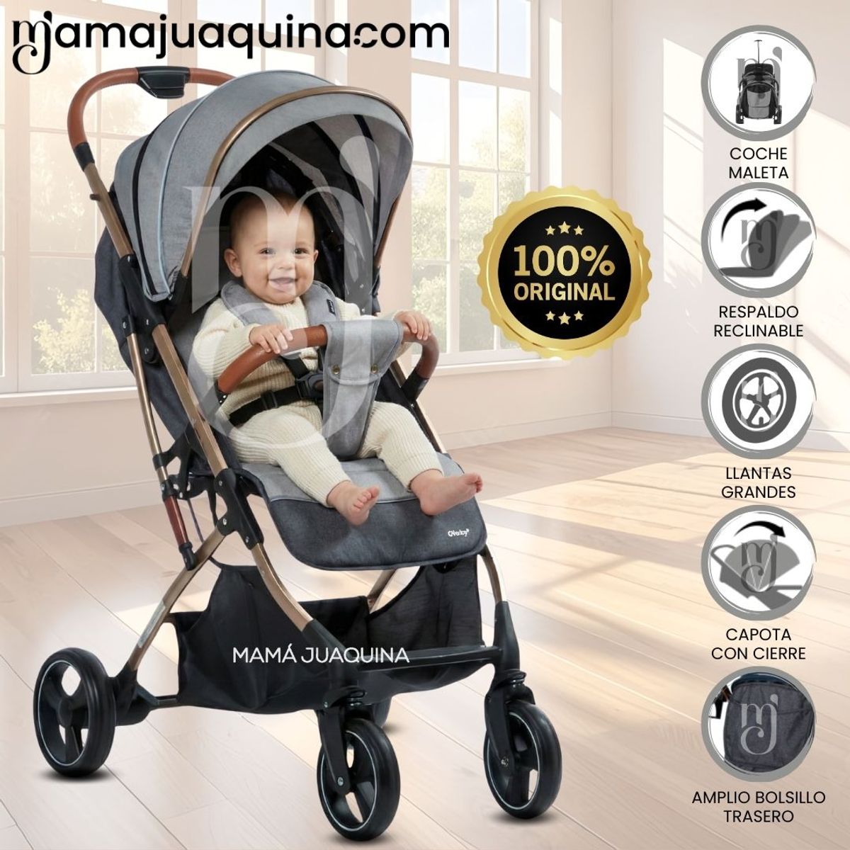EBABY - Coche De Paseo Maleta «SUNNY GOLD» Gray