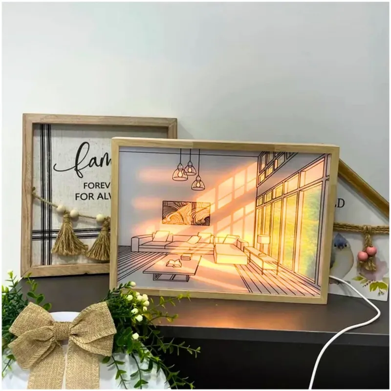 TRENDS - Cuadro LED 3D Tendencia Nordico Decorativo 3 modos de Luz Graduable