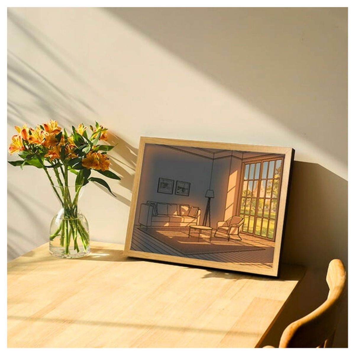 TRENDS - Cuadro LED 3D Tendencia Nordico Decorativo 3 modos de Luz Graduable