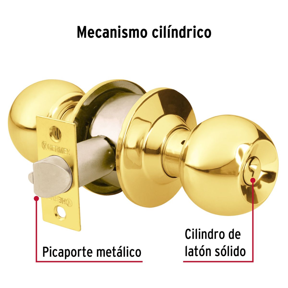 HERMEX - Cerradura de pomo chapa bola dorado pack 3 unidades Hermex - Dormitorio