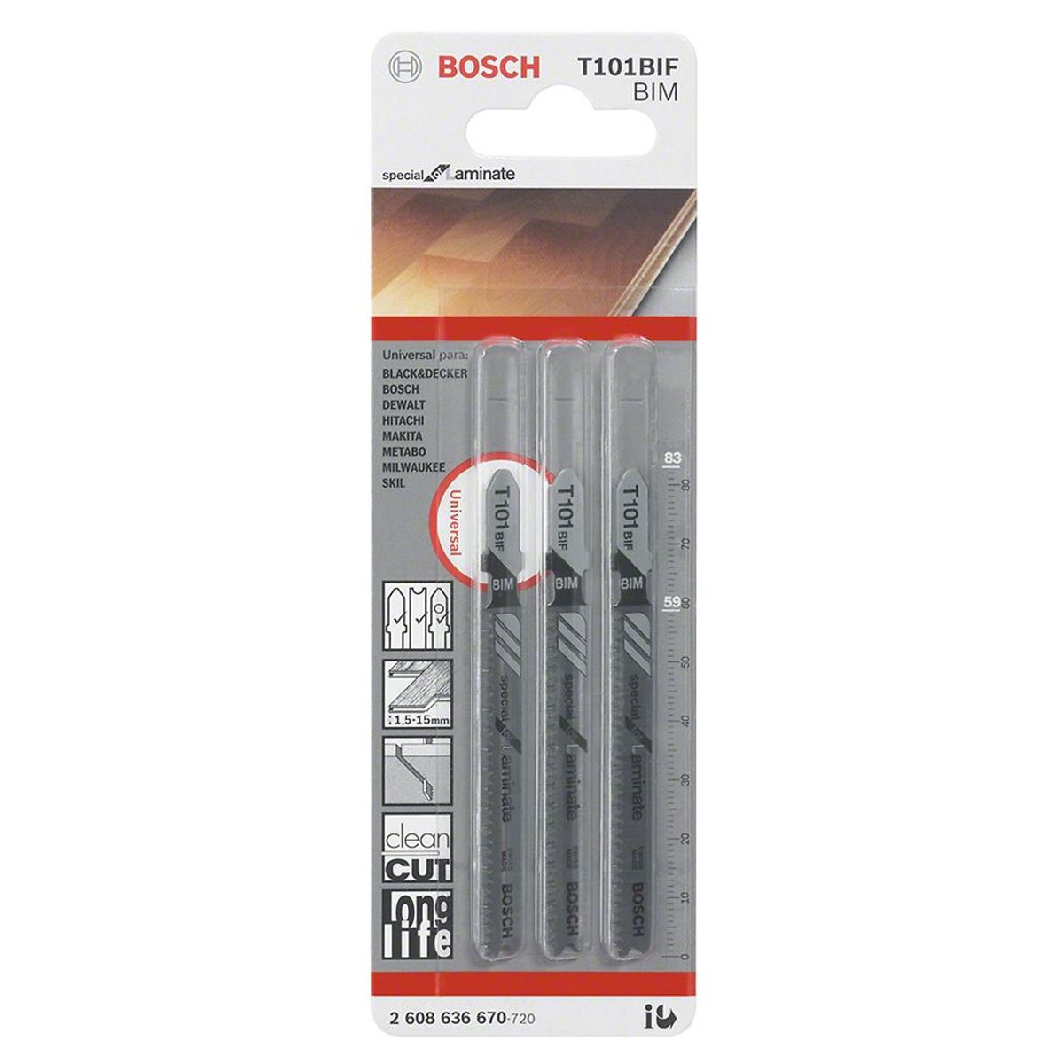 BOSCH - Set 3 Hojas Caladora Especial para Laminado T101BIF HSS Recto/Fino