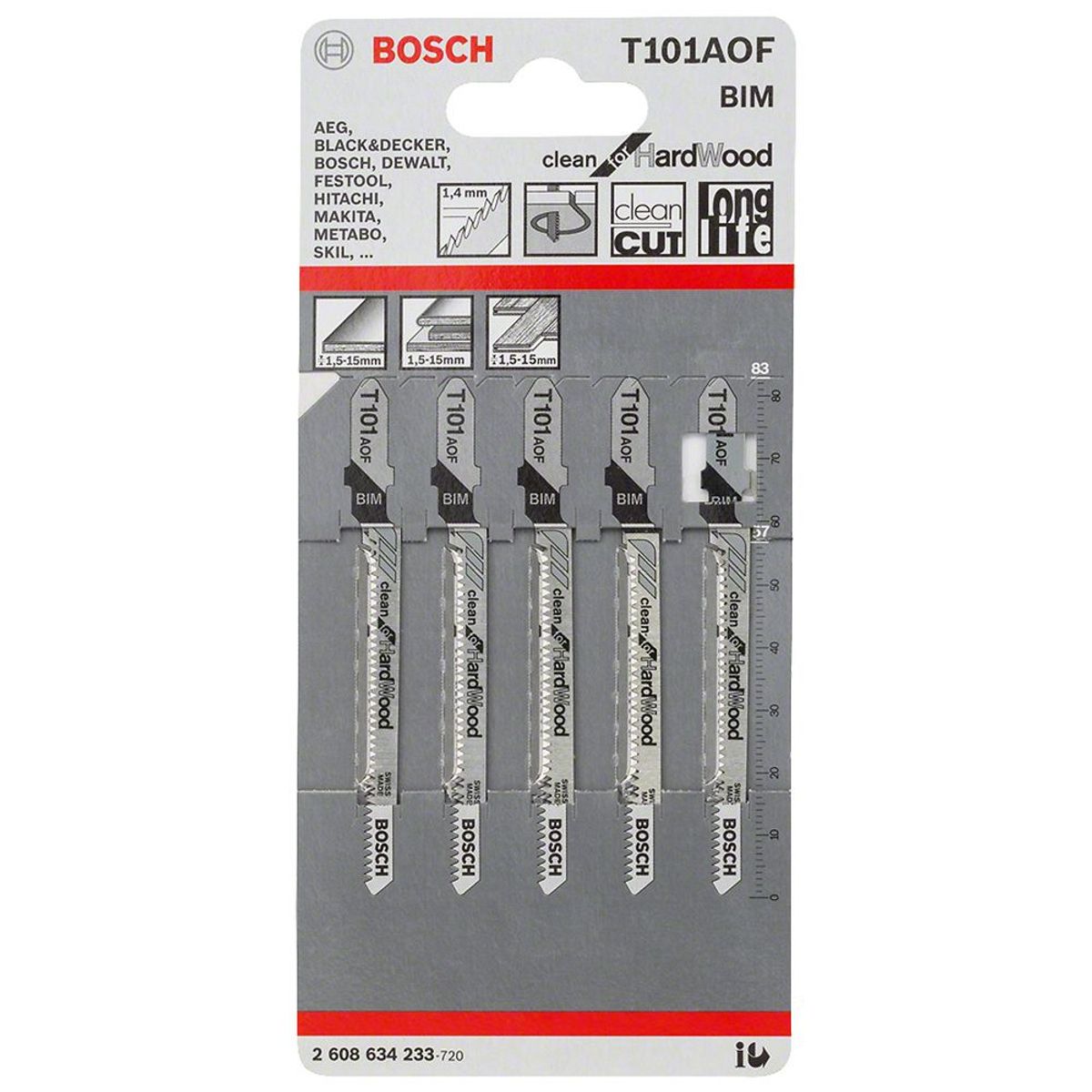 BOSCH - Hoja Caladora T101AOF X5unid HSS Curvo/Fino Especial Madera dura