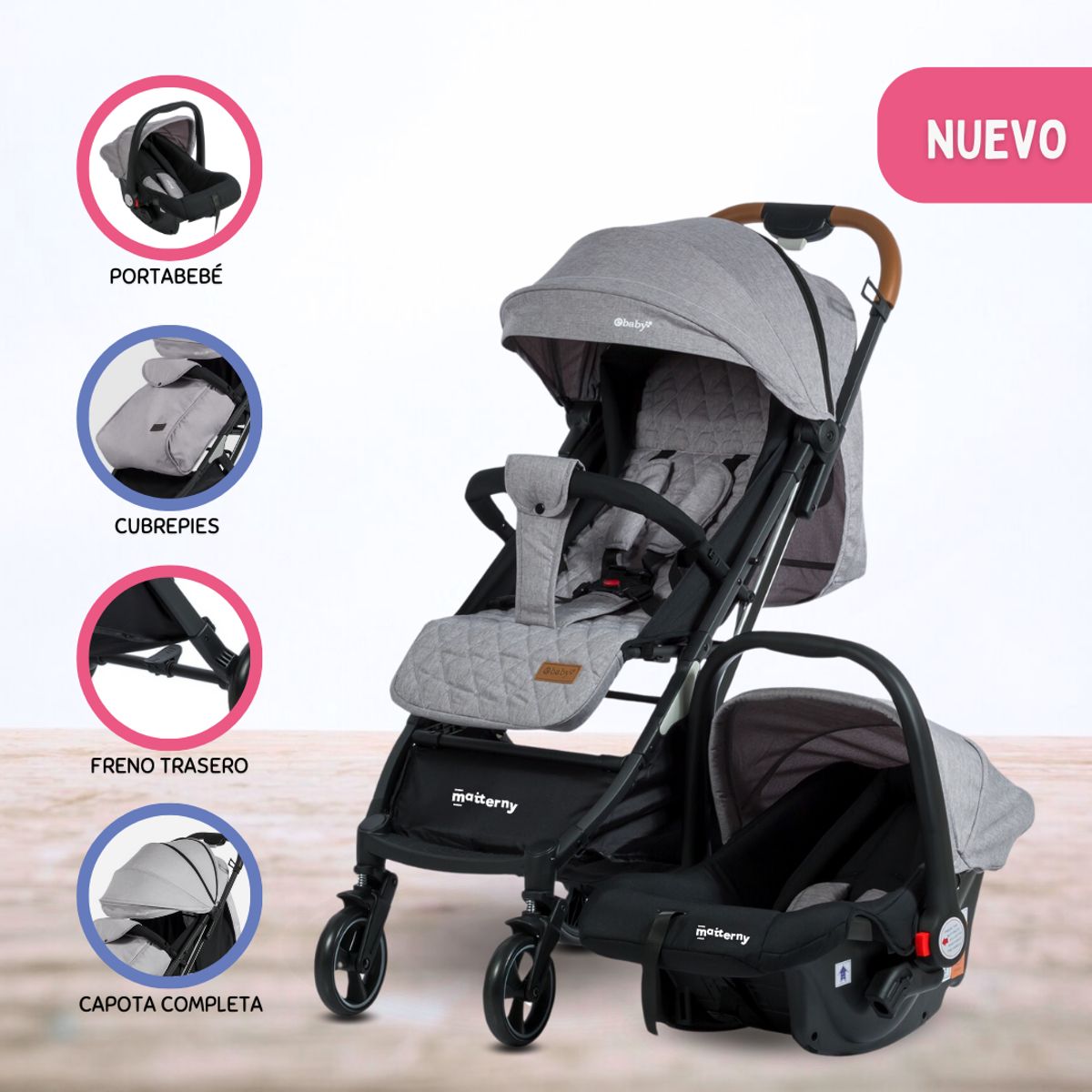 CUZKA - Coche Maleta con Portabebes «HAPPY TRAVEL» Gray