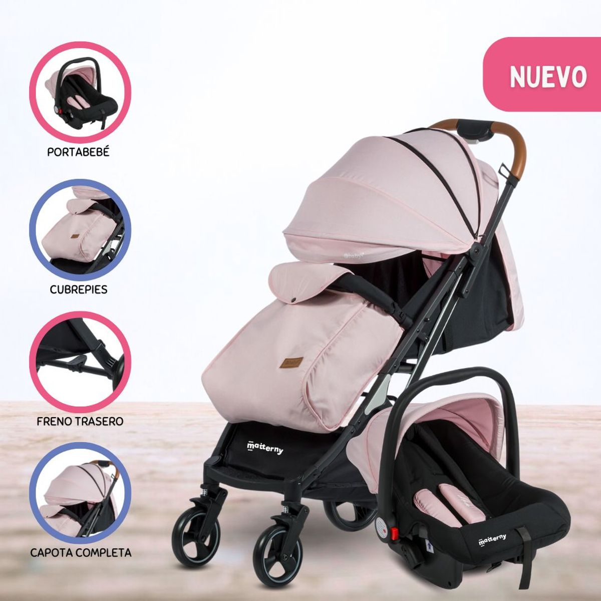 CUZKA - Coche Maleta con Portabebes «HAPPY TRAVEL» Pink