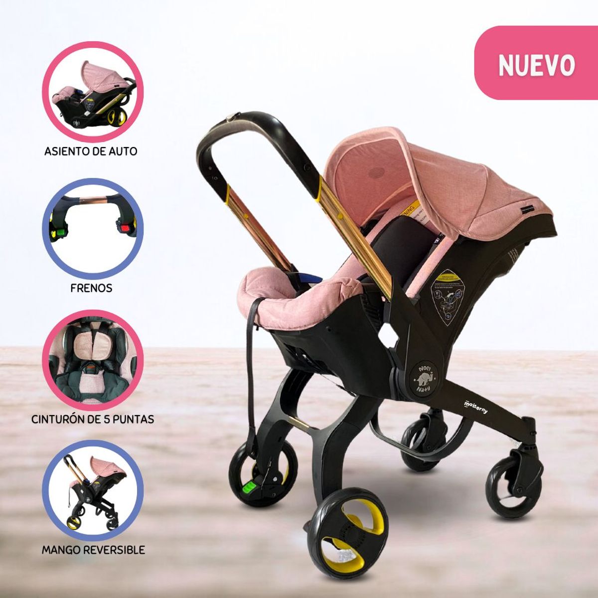 CUZKA - Coche Portabebés 2 en 1 para Bebés «DONNA GOLD» Pink