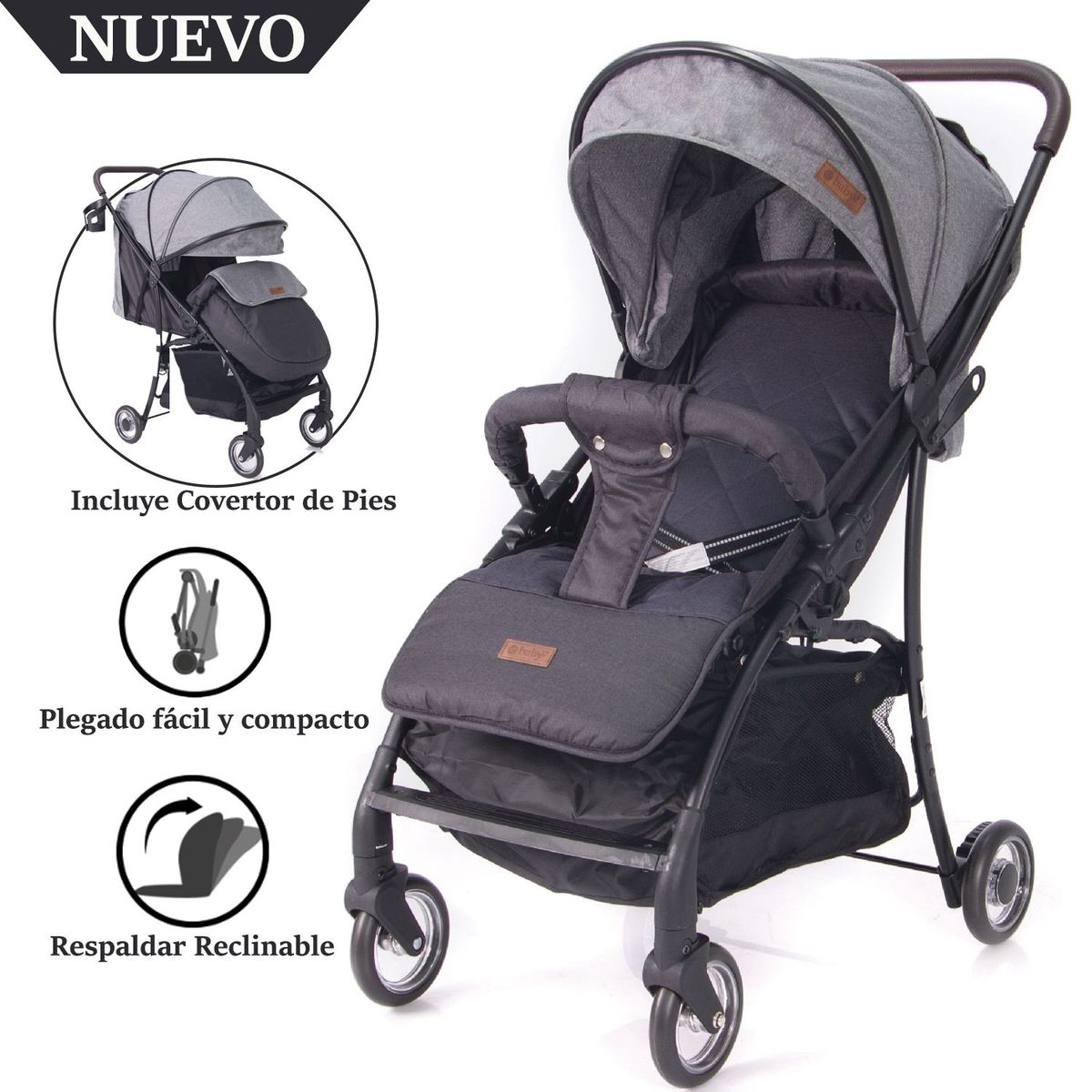 EBABY - Coche de Paseo Ebaby Respaldar Reclinable BOOZ Gris
