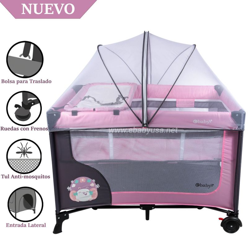 EBABY - Cuna Corral Ebaby con Cambiador Happy Dream Rosado