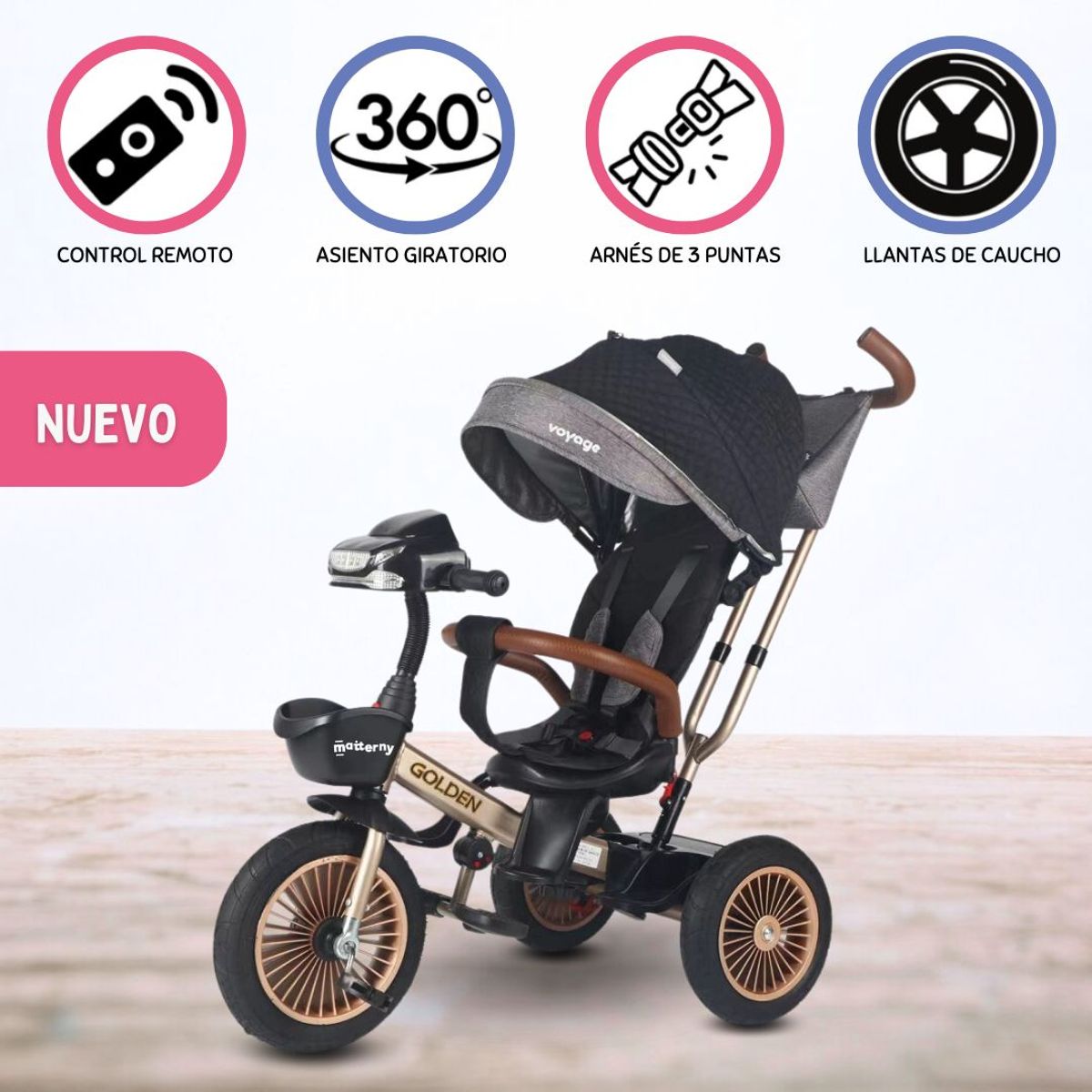VOYAGE - Triciclo Guiador Para Niños «GOLDEN II» Black