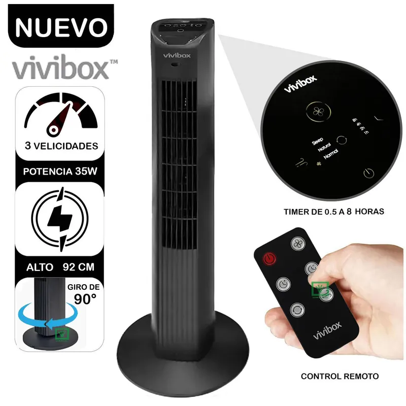 VIVIBOX - Ventilador de Aire Tipo Torre Vivibox 92cm Q1 Negro