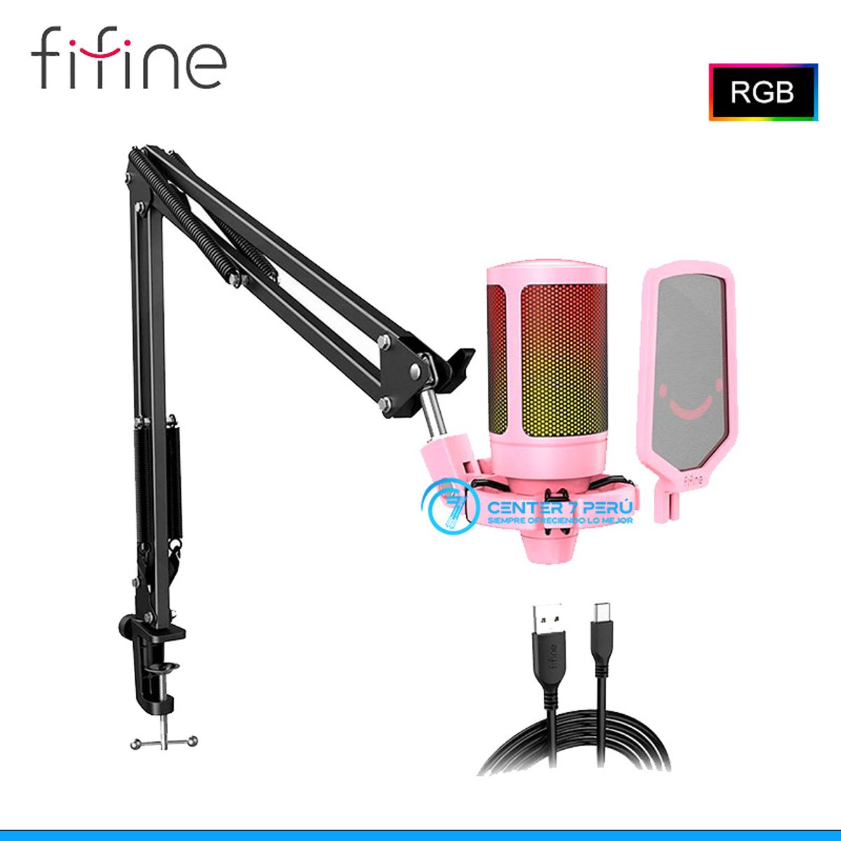 FIFINE - Micrófono Fifine A6T ROSADO Soporte de brazo