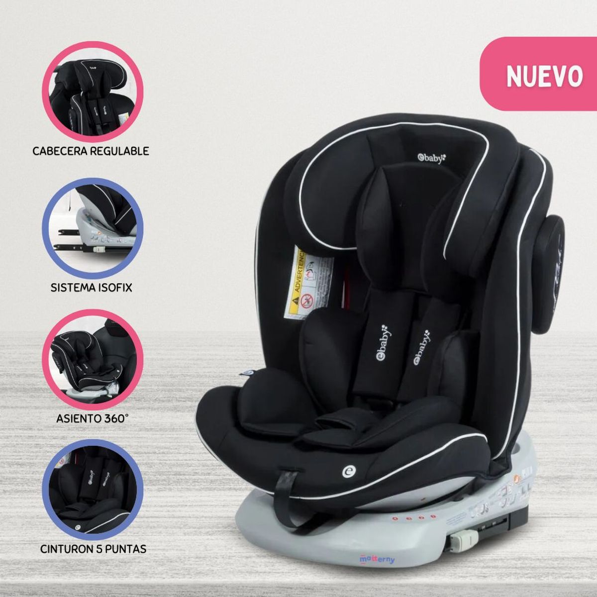 EBABY - Silla de Auto para Bebés «RONA» Black