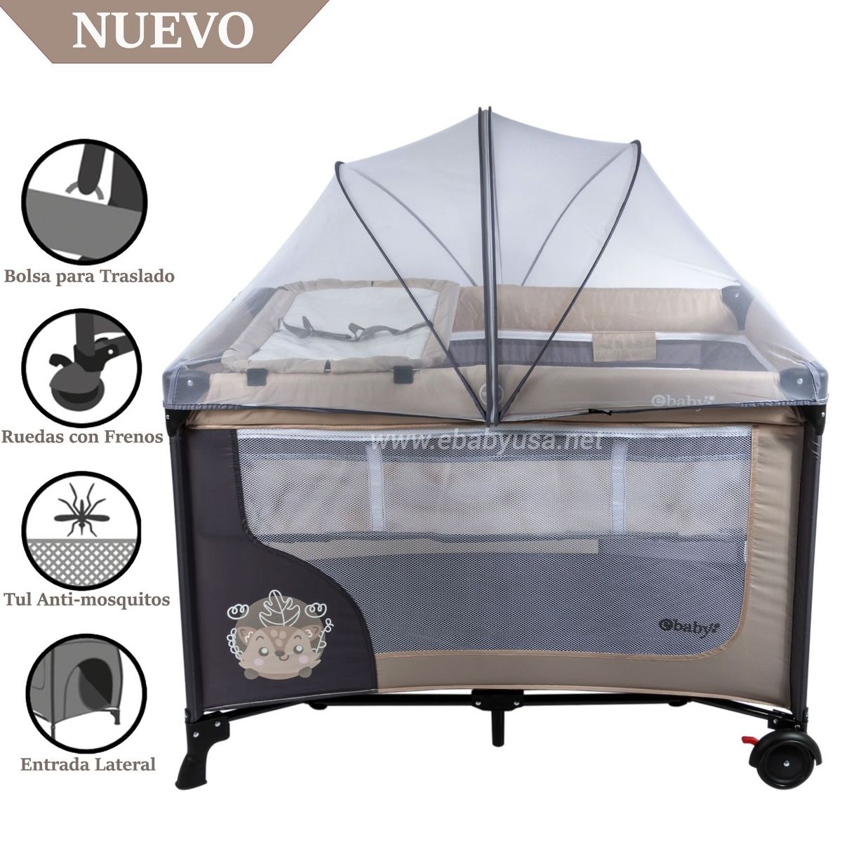 EBABY - Cuna Corral Ebaby con Cambiador Happy Dream Beige