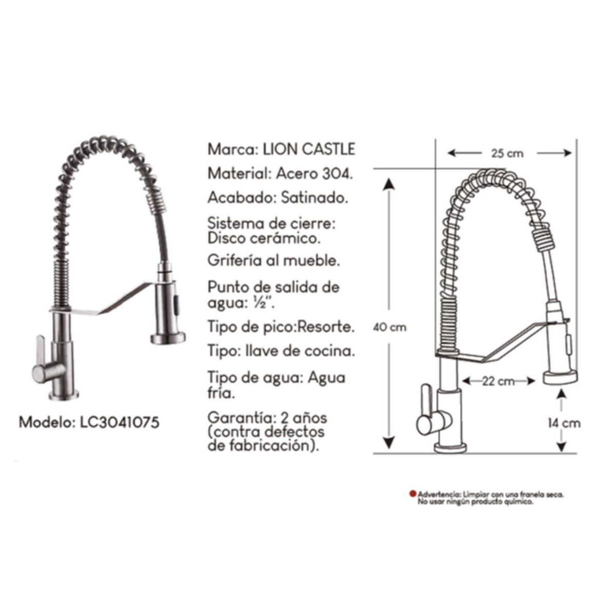 GENERICO - Llave ganso plateado con resorte Lion Castle 304-1075