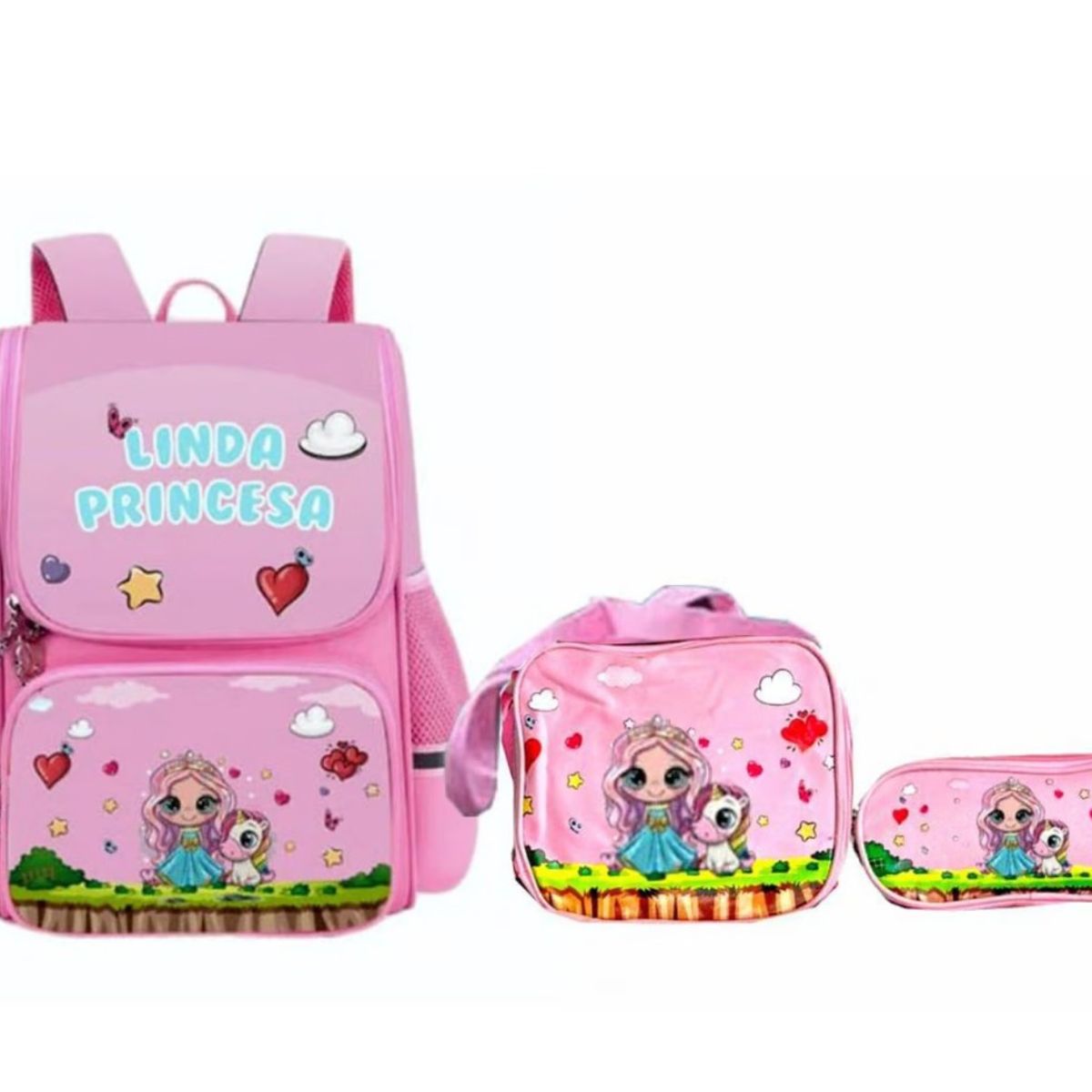 GENERICO - Mochila escolar pack 3 piezas rosado