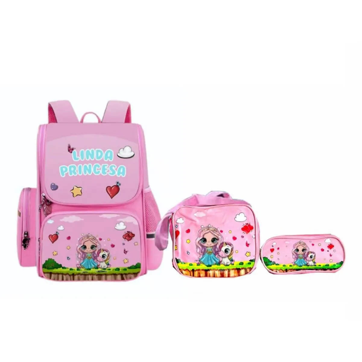 GENERICO - Mochila escolar pack 3 piezas rosado