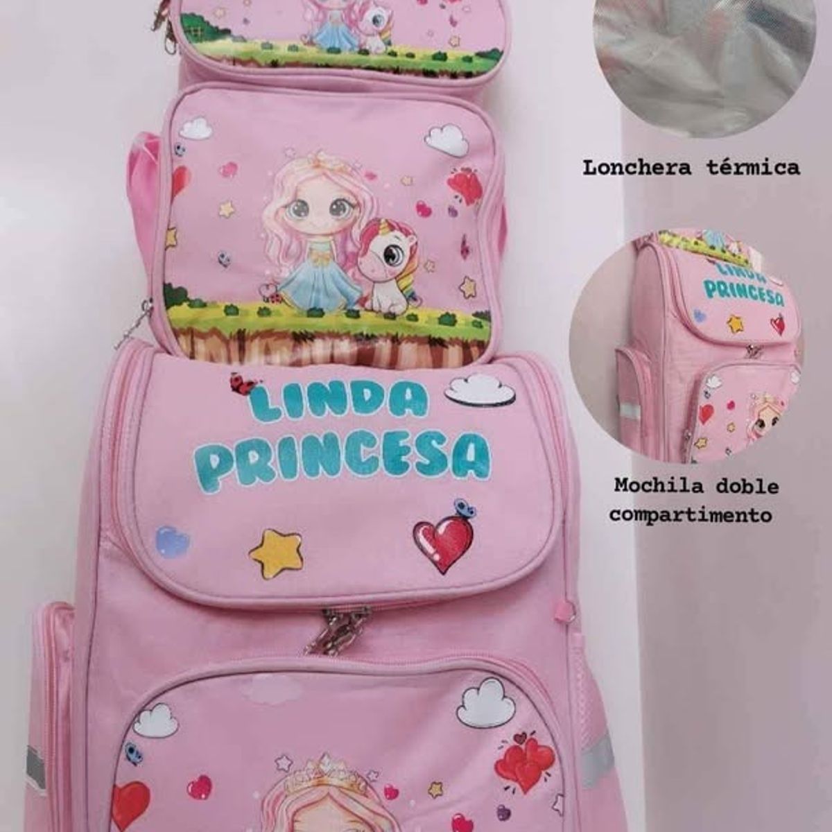 GENERICO - Mochila escolar pack 3 piezas rosado