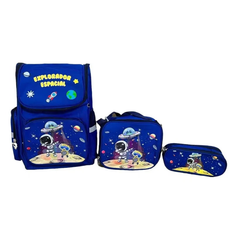 GENERICO - Mochila escolar pack 3 piezas  azul