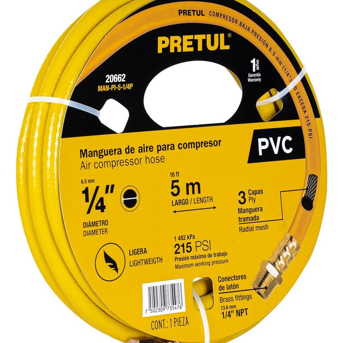 PRETUL - Manguera de pvc para compresora 5 m x 1/4' Pretul