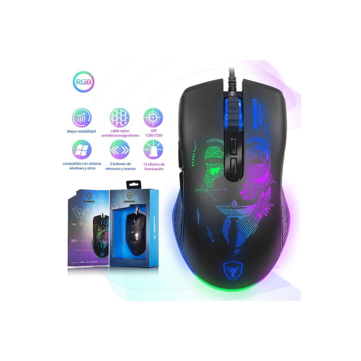 MICRONICS - Mouse Gamer Anonimus MIC GM859 USB RGB 7B