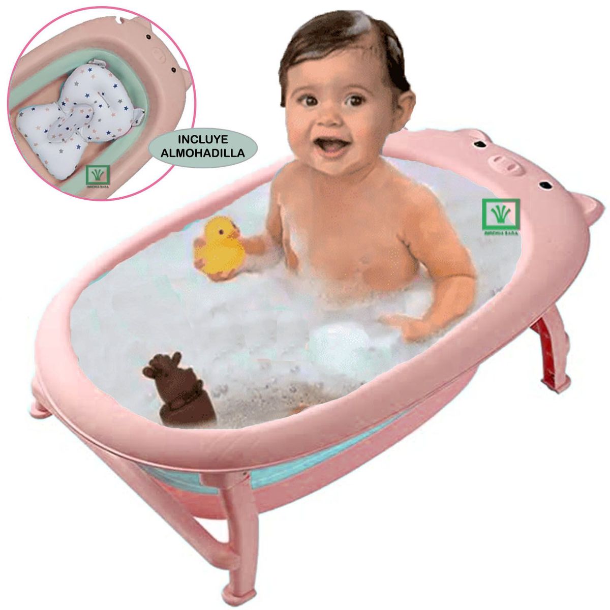 GENERICO - Bañera Tina de Baño Plegable Chanchito Rosado