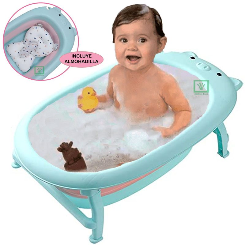 GENERICO - Bañera Tina de Baño Plegable Chanchito Celeste