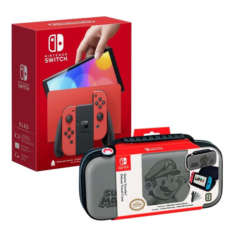 NINTENDO - Consola Nintendo Switch Oled Mario Red + Mario Wonder + Estuche Gris