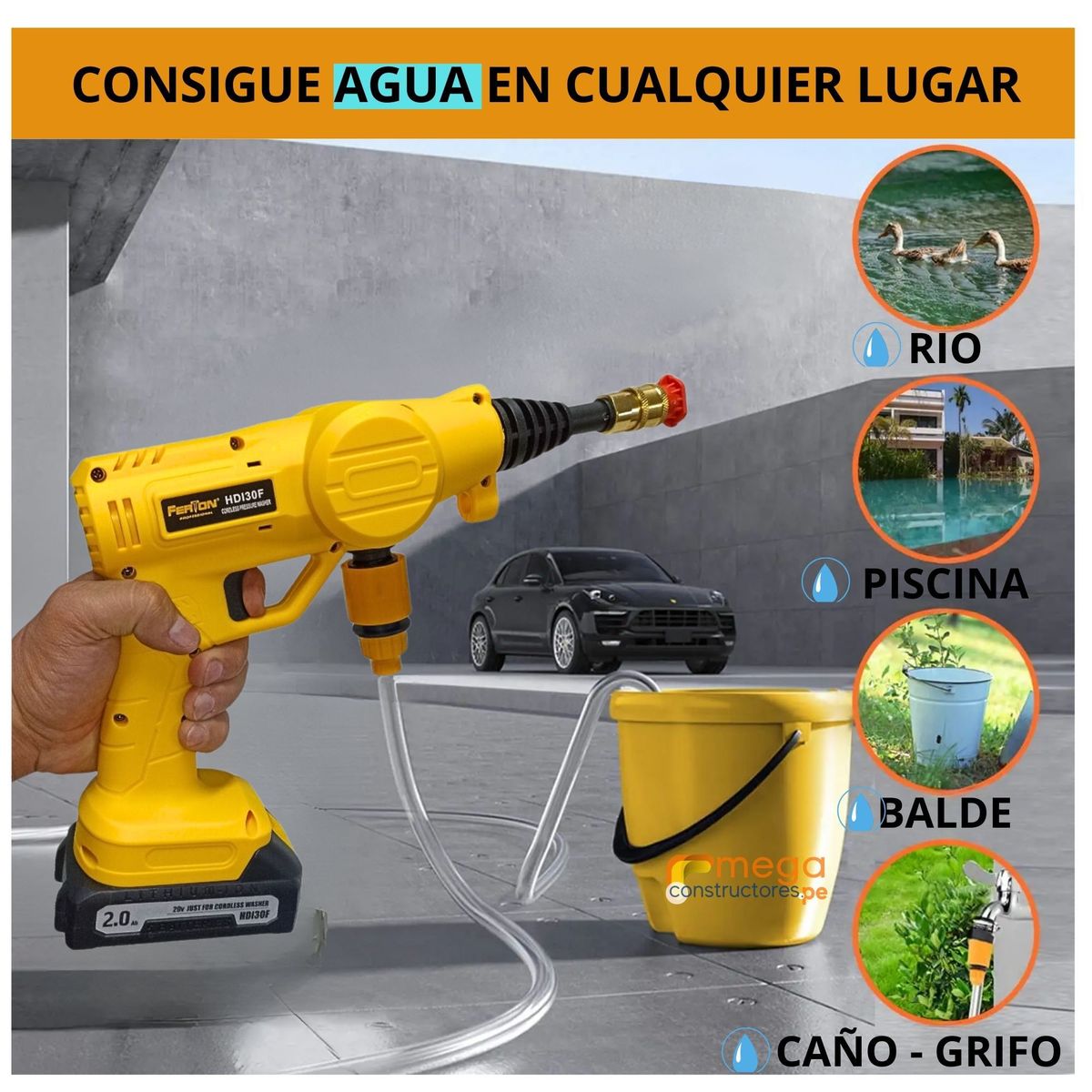 FERTON - Hidrolavadora inalámbrica 20V Alta Presión LIMPIEZA PROFUNDA FERTON