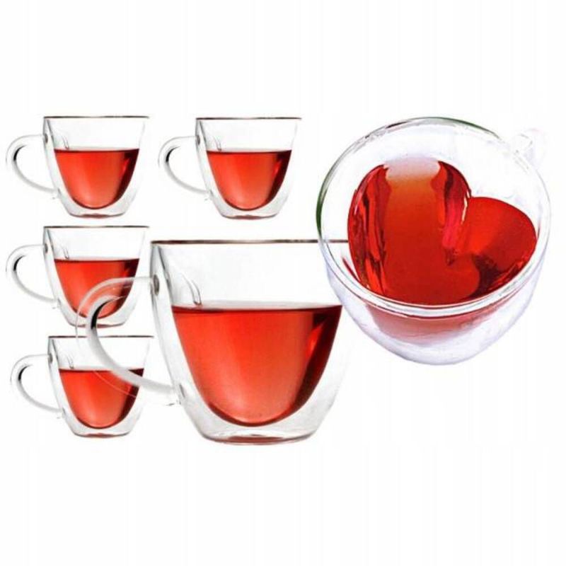 IMPORTADO MC - Set x6 Taza Doble Pared 250ml Modelo Corazón