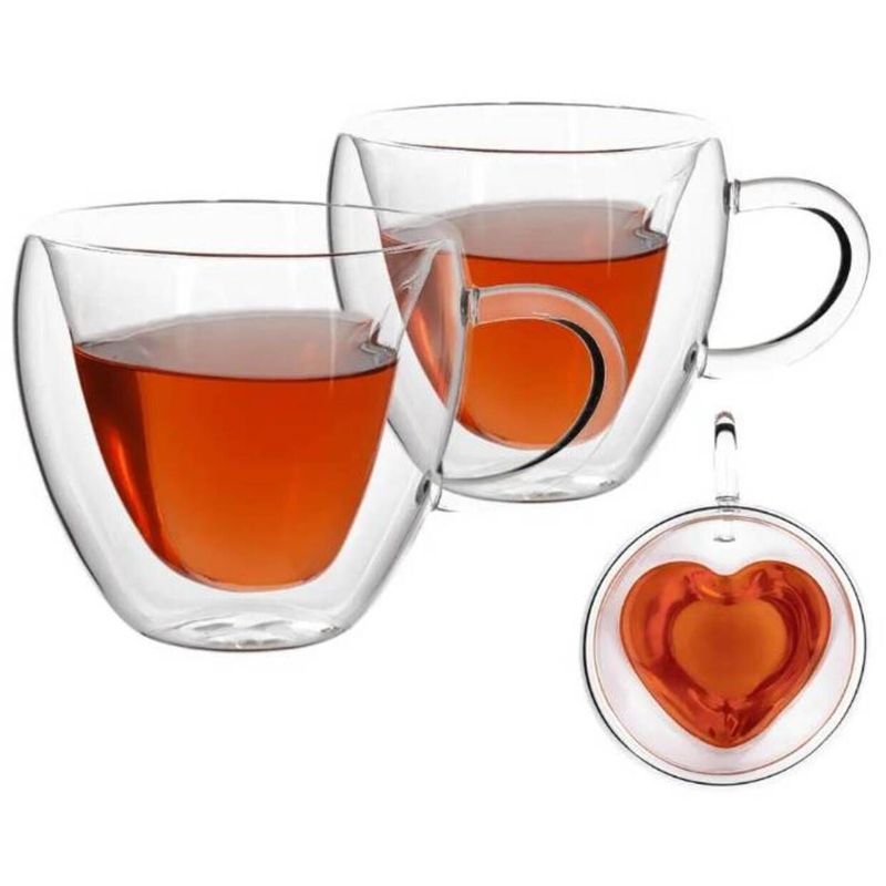 IMPORTADO MC - Set x2 Taza Doble Pared 250ml Modelo Corazón