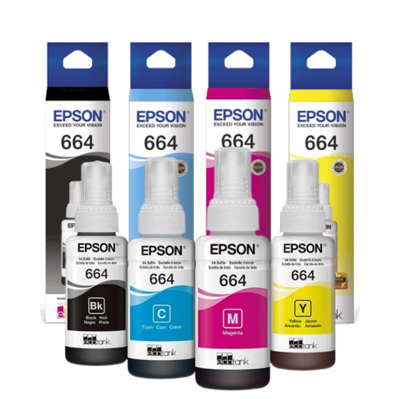EPSON - Combo tintas Epson t664 original colores negro cyan magenta y amarillo